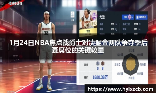 1月24日NBA焦点战爵士对决掘金两队争夺季后赛席位的关键较量